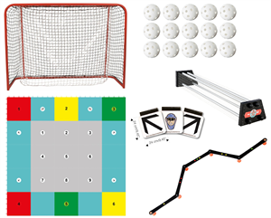 Landsholds pakken - Sæt med Mål, Gulv, Skiller, Target, Passer Pro og 15 bolde - Floorball hjemme trænings sæt